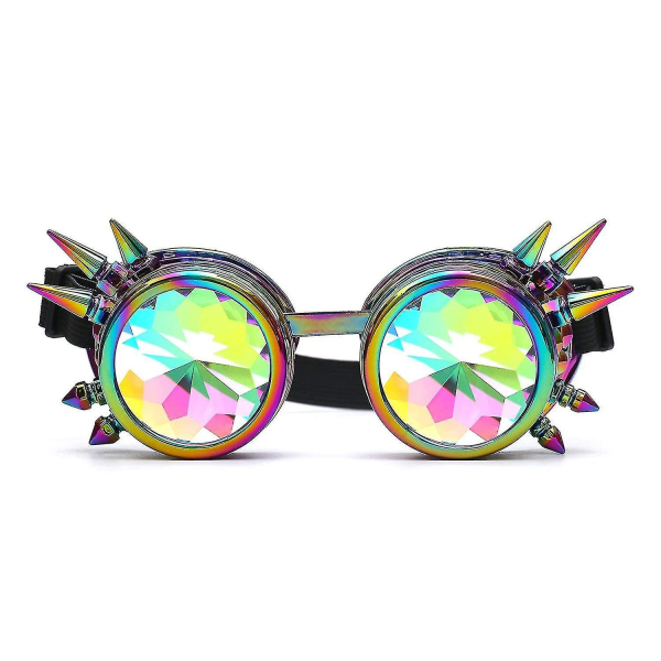 Vintage Rainbow Crystal Bling Briller Kalejdoskop Goth Nitter Kalejdoskop Steampunk Briller