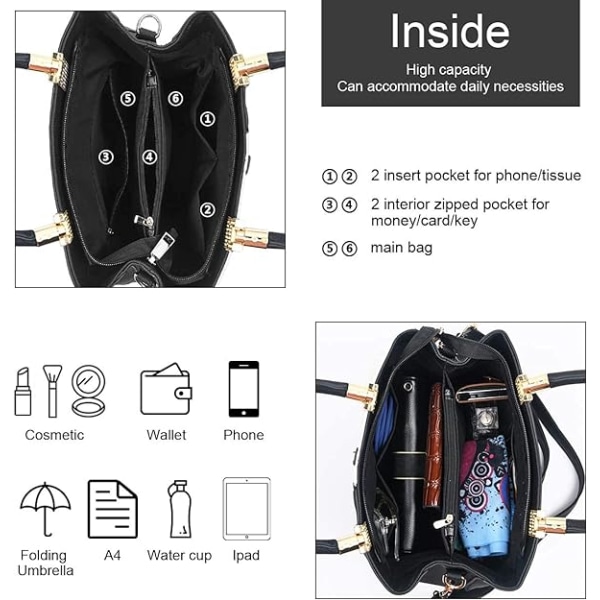 Dame Top-handle tasker, håndtaske kvinder elegant crossbody taske, PU læder damer håndtasker skuldertaske - gave til mor, søster og venner (sort)