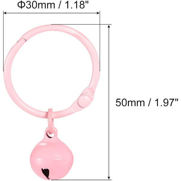 10 st nyckelringar med klockor, 30 mm/0,51 tum diameter jul bjällra husdjursklockor i rostfritt stål nyckelring för DIY-hantverk, fest, väskor hänge charm Pink