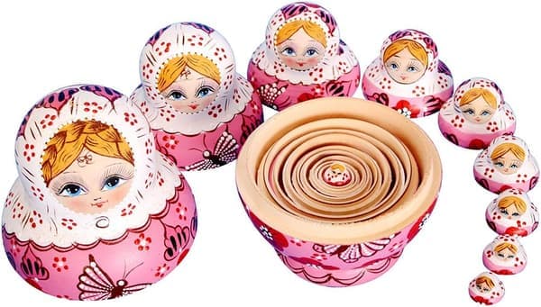 Märke av ryska dockor (matryoshkas), 10 st, handgjorda, boreal lind, presenter, leksaker?