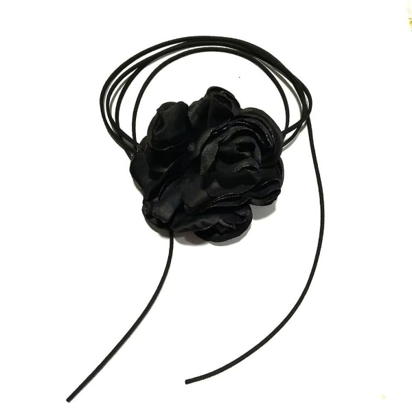 Big Rose Flower kravebenskæde enkel justerbar klud halskæde kvinder Choker Black