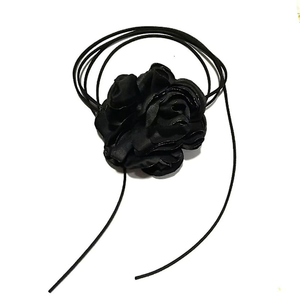Suuri ruusukukka solisluun ketju Yksinkertainen säädettävä kangaskaulakoru Naiset Choker Black