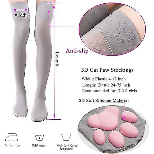 Katt tass lårhöga strumpor Golves, flickor kvinnor mjuka 3d kattunge strumpor Gray
