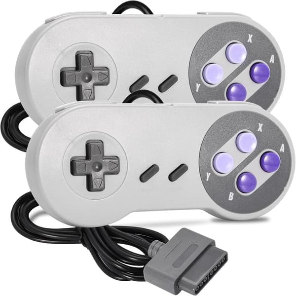 2-pack trådbundna SNES-spelkontroller, SNES-kontroll helt kompatibel med original SNES/SFC - [Plug and Play] (Grå/) Purple