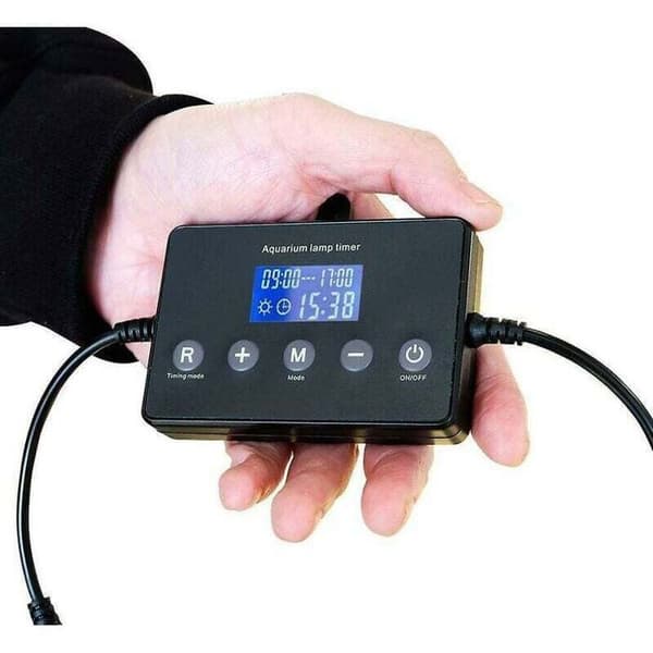 Akvarium LED-dimmer, 12-24V kompatibel, lysstyrke/tidsstyring, soloppgangseffekt, timerfunksjon.