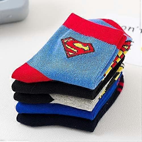 5 Par Superhjälte Barnstrumpor. Avengers Barnstrumpor, Bomullsstrumpor, Sovstrumpor. Spindelmannen, US Captain, Superman Strumpor
