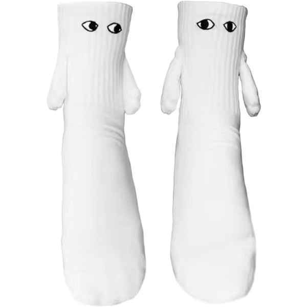 2 par holdende sokker, par magnetiske håndsokker, morsomme hånd-i-hånd-sokker, nyhet 3D-dukke søte gavesokker (hvite)
