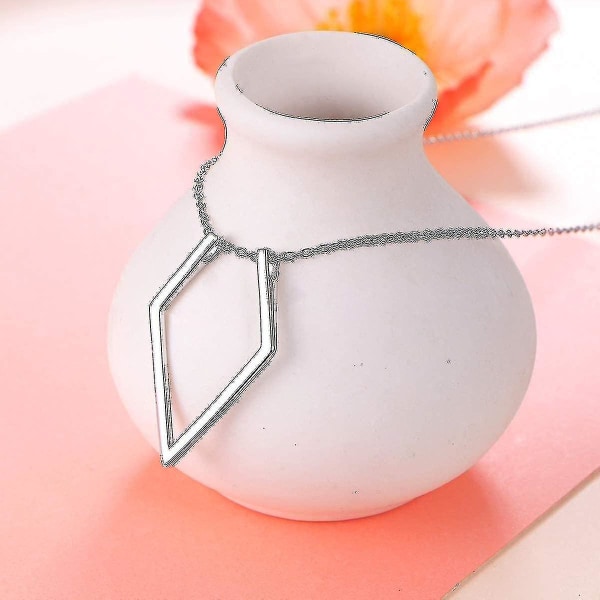 S925 Sterling Silver Jewelry Open Rhombus Pendant Magic Ring Holder Necklace Wedding Engagement Anniversary Love Gift For Her, Wife, Girlfriend, Fianc