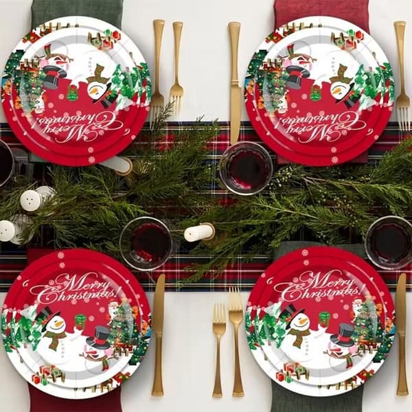60-delars julkalas servis – Tematiska papperstallrikar och muggar, julevenemangstillbehör