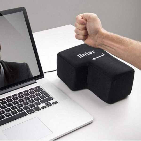 Svart Enter Kudde, Enter Knapp Plysch med USB-kabel, Stor Enter Tangent Lindrar Stress Plysch Leksak Docka Skrivbordsleksak för Vuxna (Svart)