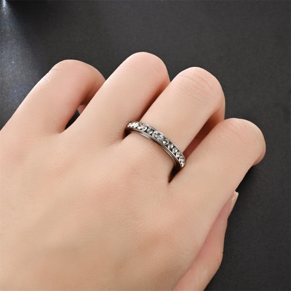 Rotatable anti-stress ring with zircon stones Stainless steel Silver S Silver S