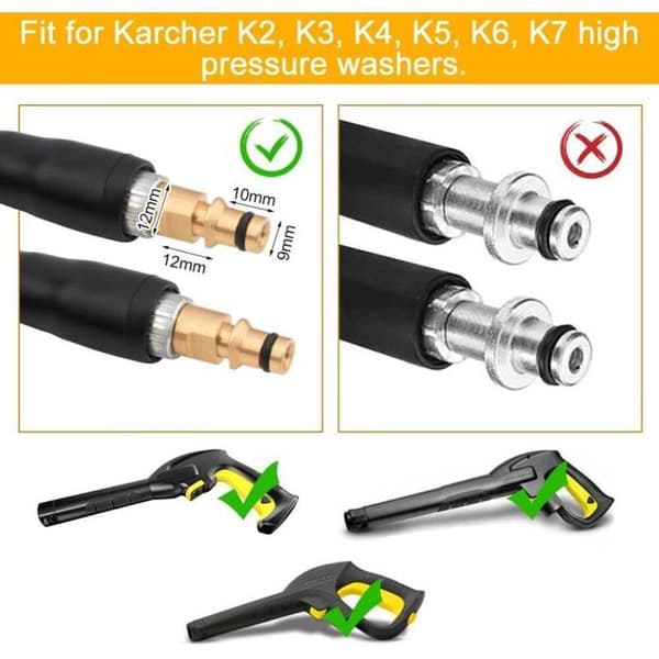 8m højtryksudskiftningsslange til Kärcher K2 til K7 rengøringsmaskiner, quick-connect fitting