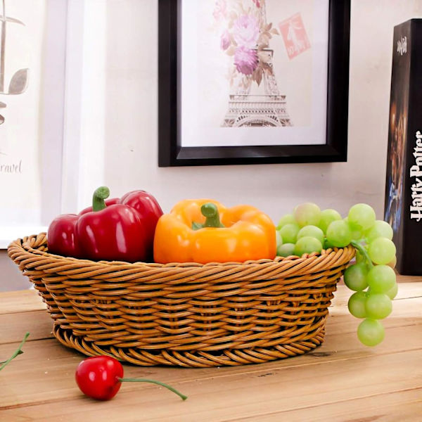 Flätad korg, 3 st poly-korg brödförvaringskorgar för mat frukt grönsaker, grunt butiks-supermarknadsdisplay serveringsrestaurang hem kök
