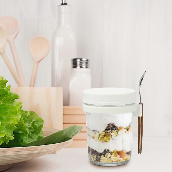 Glasbehållare för Havregryn med Sked - 350ml Flerfärgad 30 cl Mason Jar med Bred Öppning för Overnight Oats, Flingor, Yoghurt - Lufttät Förslutning och Läcksäkert Lock Grey 600ML