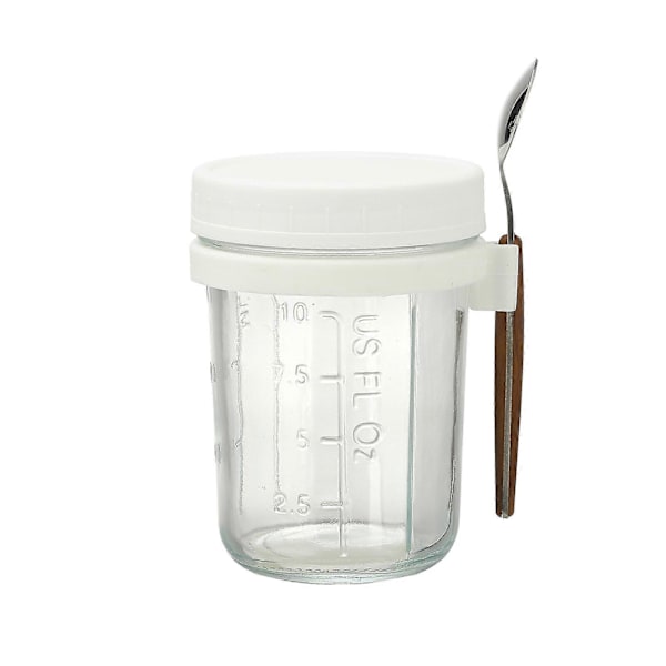 Glasbehållare för Havregryn med Sked - 350ml Flerfärgad 30 cl Mason Jar med Bred Öppning för Overnight Oats, Flingor, Yoghurt - Lufttät Förslutning och Läcksäkert Lock White 600ML
