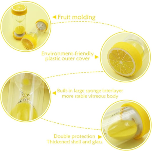 Fruktformad timglas sandtimer, säker färgglad genomskinlig sandglas med skyddande lockbas för hemmakontorsinredning köksmatlagningsnedräkning Lemon 5 min