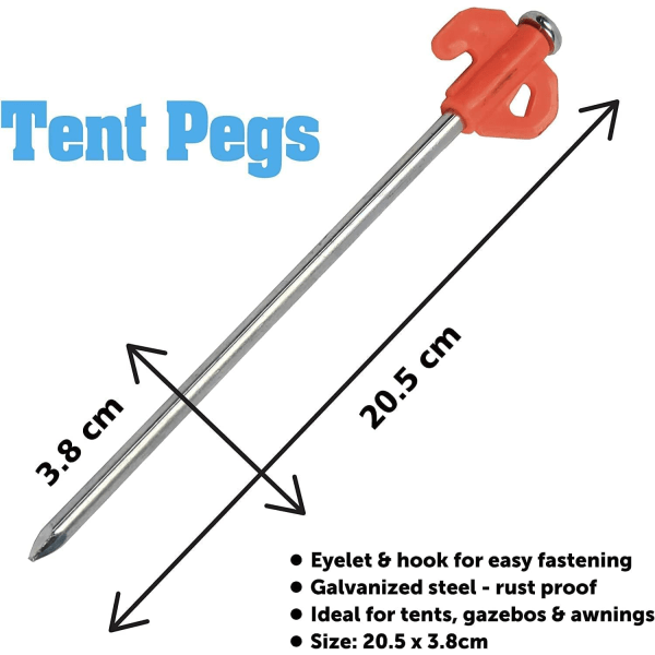 10 x Jordspyd Teltplugger Galvanisert Stål T-Kroker Ankre Armeringsjern 20,5 cm For Campingtelt Trampoline Markiser Landskap Anti-Rust Stormsikre Pinner
