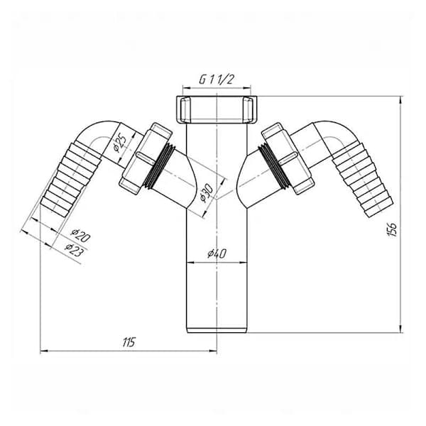 Afløbsrørsforbindelse med dobbelt opvaskemaskinetilslutning 1 1/2 \" BSP x 40mm
