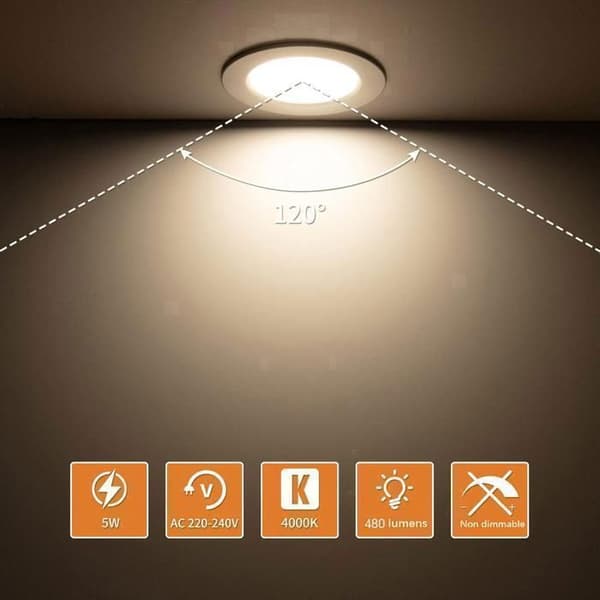 Extra Platta Infällda LED-spotlights - 6W - Neutralvit 4000K - Φ70-85mm Hål - 10-pack - För Kök, Vardagsrum, Hall