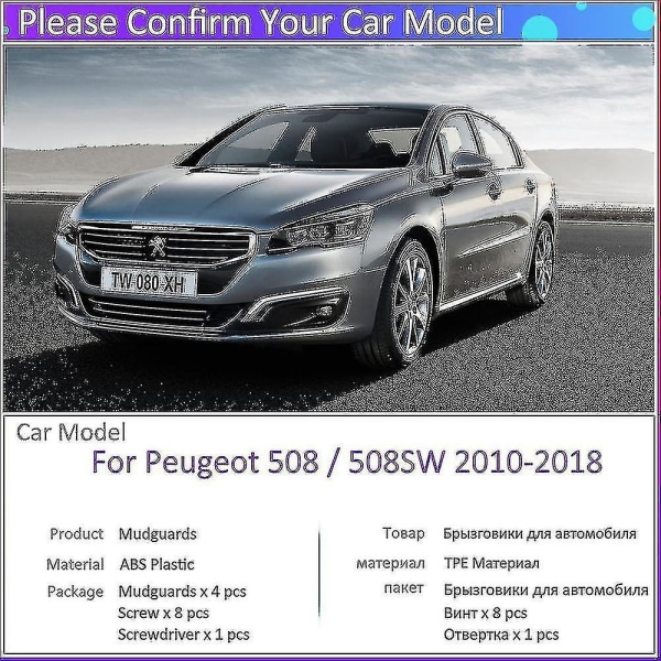 4 stk. Bil Støtfangerlapper Til Peugeot 508 Sw 508sw 2010~2018 Skjerm Sprutbeskyttelse Fender Støtfangerlapper Bil Tilbehør