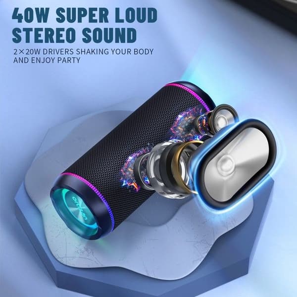 Bluetooth-högtalare: LED-lampor, Bluetooth 5.3, Bärbar, 40W Förstärkt Bas – Svart