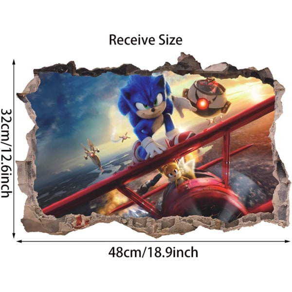 Vægklistermærke 3D-stil Sonic The Hedgehog vægklistermærke Hjemmeindretning Vægkunst Vinylklistermærke til børneværelse Stue (På flyet (32 * 48 cm))