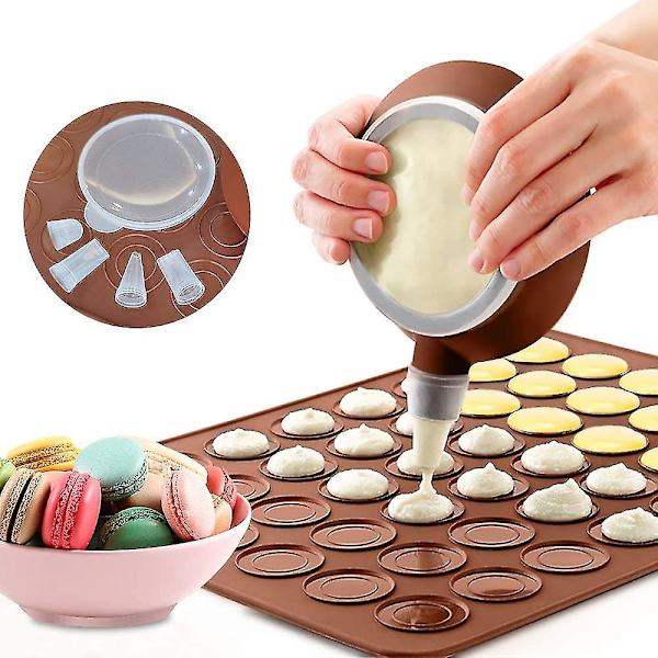 Macaron bagemåtte, marengs macaron plade silikoneform til 48 macaron indsatser med 1 konditorpose og 4 forskellige formede spidser