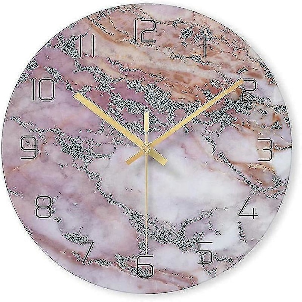 30 cm Marmorikuvioinen Koristeellinen Lasiseinäkello Olohuoneeseen Keittiöön Toimistoon Makuuhuoneeseen XH Light Purple