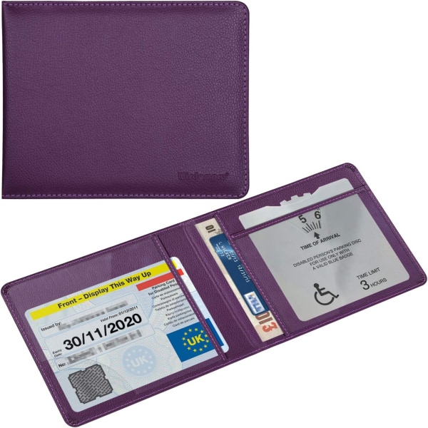 PU-skinn deaktivert blått merke og timerholder lommebokbeskytter, parkeringstillatelse for funksjonshemmede Diskret deksel Hologram Safe - Purple