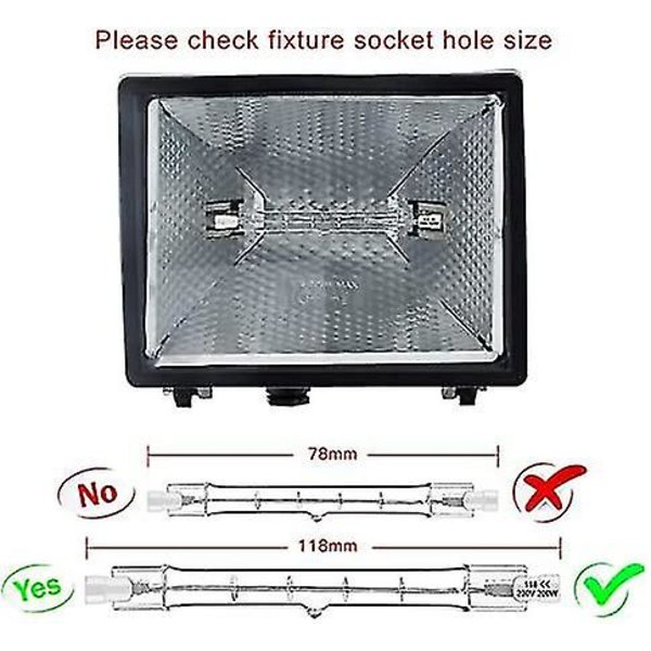 5-pakning R7s halogenpære 118mm 200w 230v, R7s halogenstang 118mm, halogenpære R7s dimbar halogenstanglampe for bygningslyskaster, arbeidslandskapslys