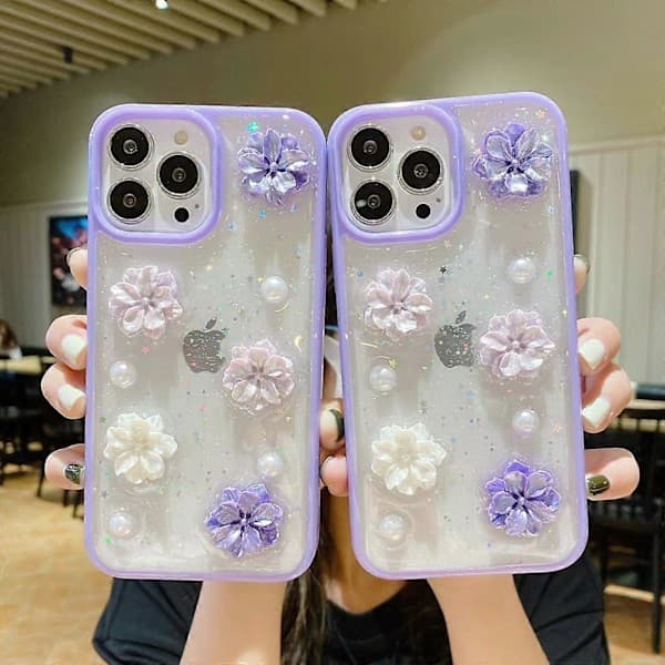 iPhone 12 mini 3D Rosette Flowers Glitter Epoxy TPU -puhelin kotelo