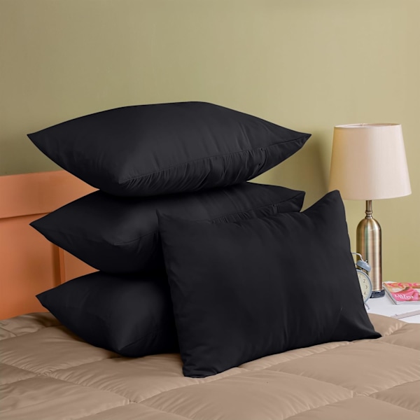 Tyynynpäälliset 4 kpl - Normaali koko 50x75 cm - 100% Harjattu Mikrokuitu Tynynpäälliset Kirjekuorilukolla - Ryppy-, Haalistumis- ja Tahrankestäviä Tynynpäälliset Black 50 X 75 (Pack of 4)