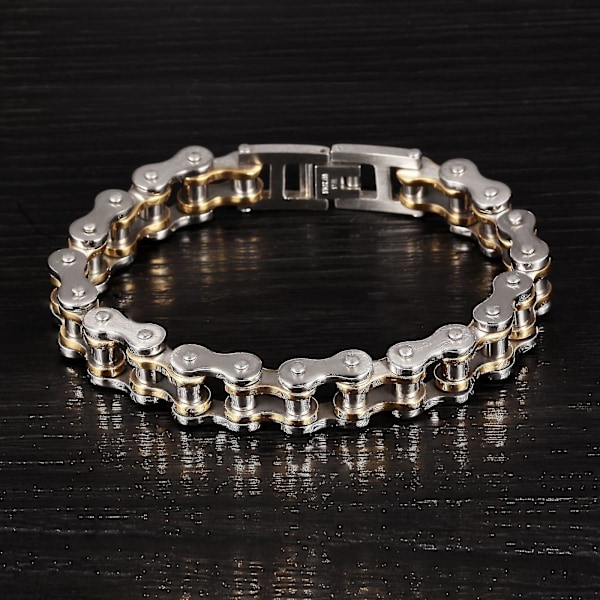 Titanium Stål Herrearmbånd Rock Personlighed Motorcykelkæde Cykelarmbånd gold and sliver
