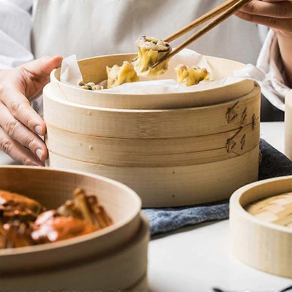 Bambu Ångkokare Korg Dumplings Ångkokare Matlagning Köksredskap med Lock Bambu Kakformar Kokset 10CM