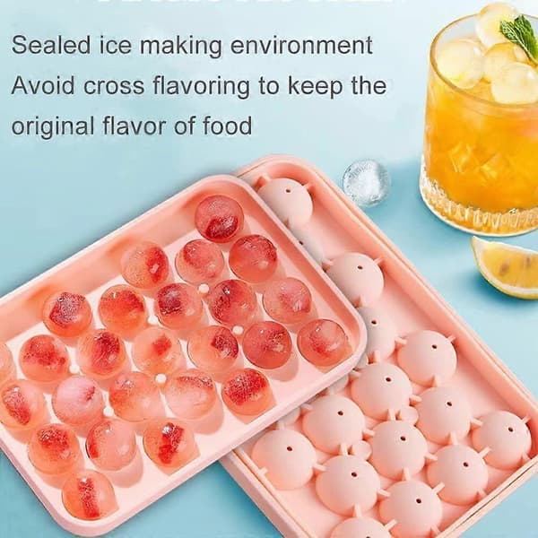 Silikone Isterningebakke med Låg Rund Isterningeform Laver 25 mini sfæriske isterningeforme til cocktails (1 pakke pink)