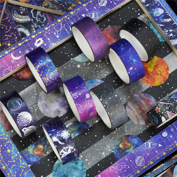 Washi-tapesett, 19 ruller med vintage-gull Washi-tape, bred dekorativ tape for journal, klippeutstyr, 6 meter akvarellhåndverkstape