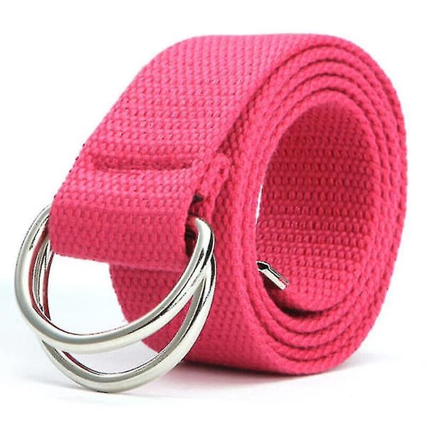 Canvas Jeans Bælter til Kvinder og Mænd med Dobbelt D-Ring Spænder og Webbing Rose Red