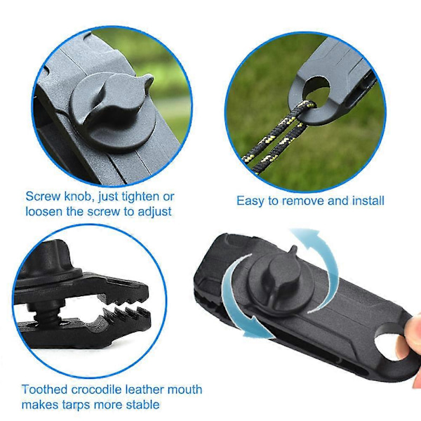10/8/5 st Presenningsklämma Markis Tältklämma Kapell Fästspänne Käkgrepp Utomhus Camping Krok Ankare Vindtätt Rep Hulling 10 PCS Black China