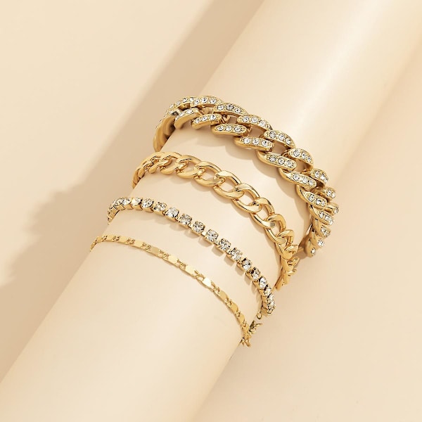 4 st Ormbenskedjearmband Set för Kvinnor Gold One-size