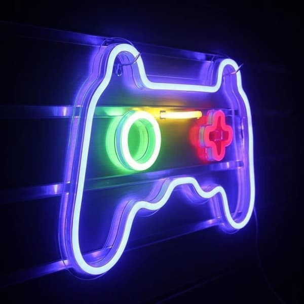 Spel Neonskylt – LED Väggkonst, Blått Neonljus, Nattlampa för Barnens Lekrum, USB-driven