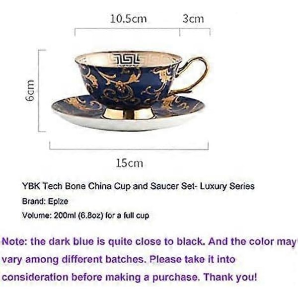 YBK Tech Benporslin Kopp & Fat Set i Europeisk Stil, Keramisk Te- och Kaffekopp för Hem, Kök, Bröllop (Leopardmönster) Retro Flower Pattern Dark Blue