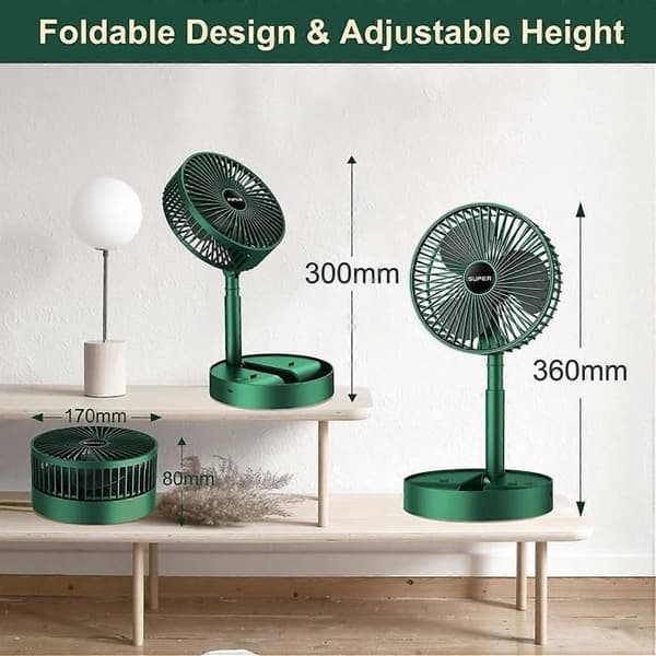 USB genopladelig bærbar ventilator, støjsvag ventilator, sammenklappelig ventilator, 3 justerbare hastighedstilstande