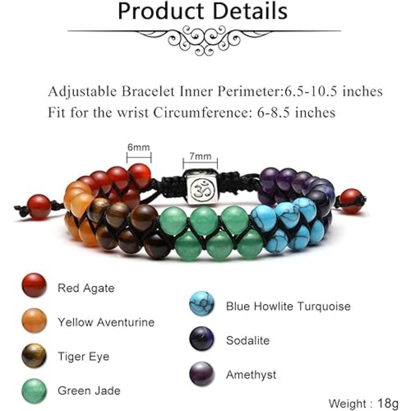 7 Chakra Reiki Healing Crystal Gemstone Yoga Stone Beaded Braided Bracelet Adjustable Women Jewellery
