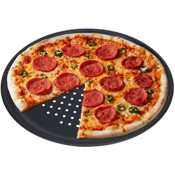 Sæt med 2 non-stick pizzabageplade, stor 32 cm, kulstål, køle- og fryseboks