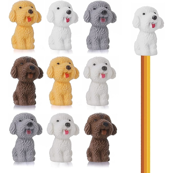Cute Dog Top pyyhekumit, 10 kpl Funny Animal Pencil Erasers Mini Pencil Eraser for