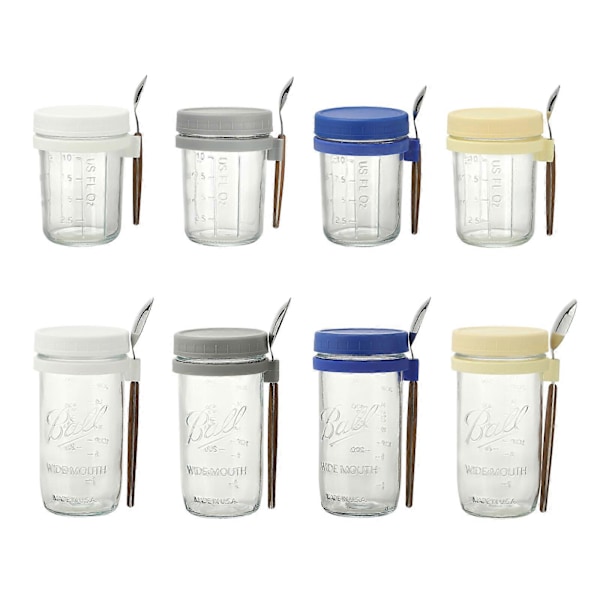 Glasbehållare för Havregryn med Sked - 350ml Flerfärgad 30 cl Mason Jar med Bred Öppning för Overnight Oats, Flingor, Yoghurt - Lufttät Förslutning och Läcksäkert Lock Blue 600ML