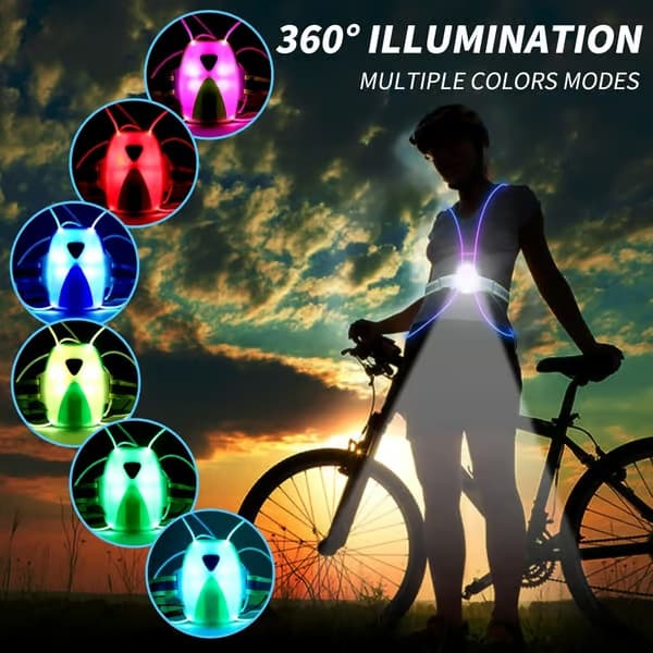 LED-refleksvest med frontlys, løpelys for løpere, refleksutstyr for menn/kvinner til løping, sykling eller gåturer