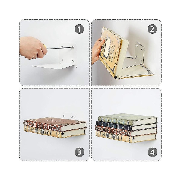 6st Osynlig flytande bokhylla Flytande organizer Väggmonterad perforerad bokhållare kostym Whit