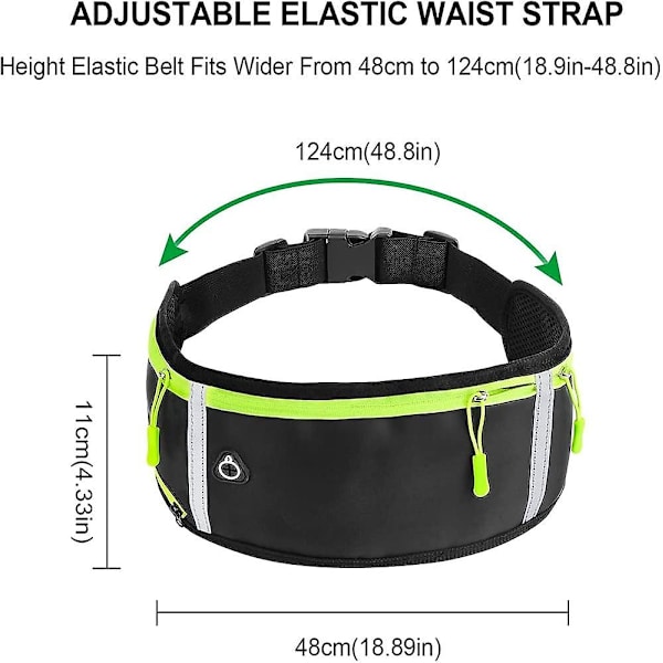 Löparbälte, löpartelefonväska, löparbälte midjeväska, reflexremsa bumbag, vattentät multifunktionell löparväska, för löpning, träning, utomhus