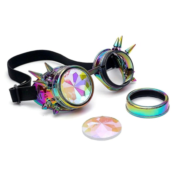 Vintage Rainbow Crystal Bling lasit Kaleidoscope Goth Rivets Kaleidoscope Steampunk suojalasit